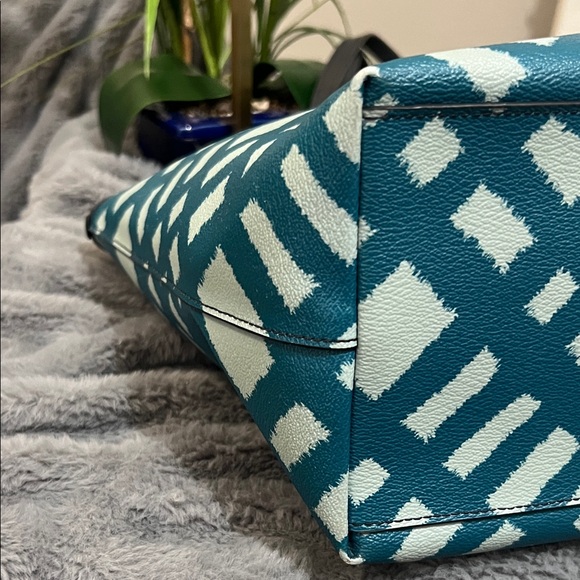 Coach Wild Plaid Teal City Zip Bag EUC retail $295 - Picture 6 of 9